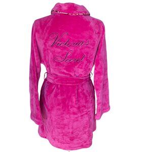 Victoria's Secret Plush Mini Robe Barbiecore Pink Embroidered Back Logo-XS/S